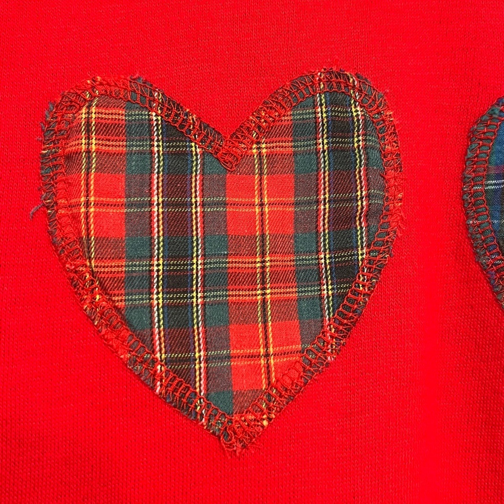 Vintage 90s Sporting Club Tartan Plaid Heart Appliqué Sweatshirt - Picture 5 of 11